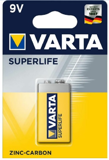 Батарейка солевая тип КРОНА 9V-6F22, VARTA SUPERLIFE (1шт)